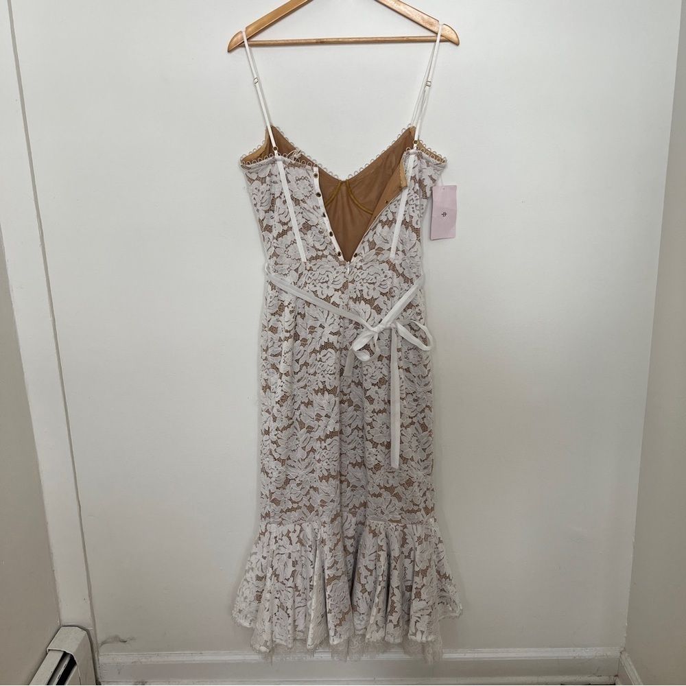 V. Chapman Naomi Like new lace nude overlay boned ruffle hem Midi Dress NWT - Picture 9 of 11